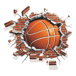 3D basketball wall sticker with creative broken wall effect for boy's bedroom decor