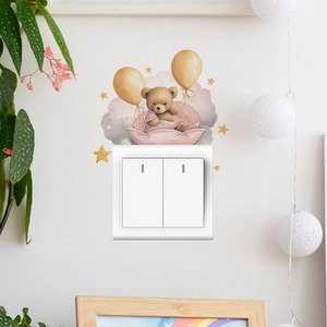 Cartoon sleeping bear with balloons and stars wall sticker for light switch decoration