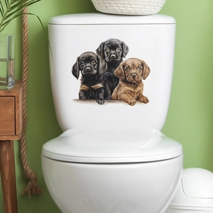 Realistic Three Puppies Toilet Sticker Waterproof PVC Bathroom Decor Wall Sticker Removable Cute Dog Decal For Home Toilet Lid