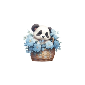 Cute panda in flower basket wall sticker for home bedroom and living room decor