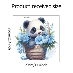 Detailed dimensions of cartoon panda and flower basket wall sticker for home decor
