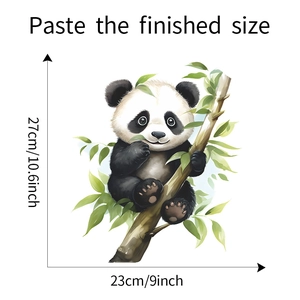 Détail des dimensions du sticker mural aquarelle d'un panda grimpant sur bambou