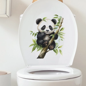 Stickers de panda mignon avec bambou pour abattant de WC et décoration murale de salle de bain