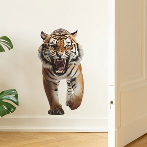 Detailed 3D roaring tiger wall sticker with realistic texture for living room decor