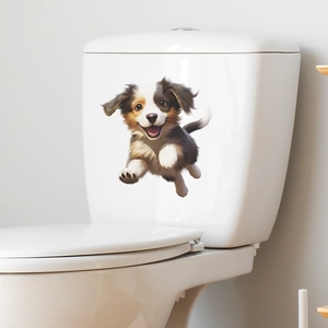 3D realistischer Aufkleber mit laufendem Hund für Badezimmer und WC-Dekoration