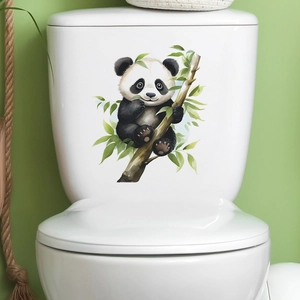 Autocollant de Toilette Panda Mangeant du Bambou Imperméable PVC Décalcomanie de Couvercle Décoration de Salle de Bain DIY