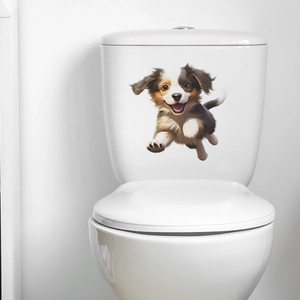 3D-Cartoon-Welpen-Wandaufkleber für die Toilettendekoration mit süßem Hundemotiv