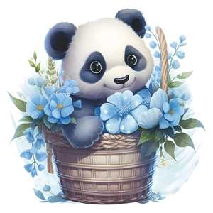Cute panda in blue flower basket wall sticker for bathroom and home decoration