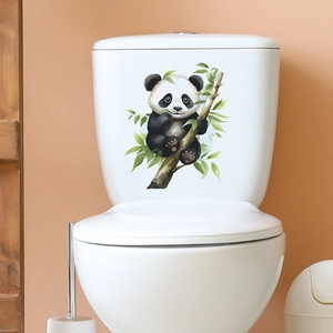 Autocollant panda mignon avec bambou sur réservoir de toilettes blanc décoratif