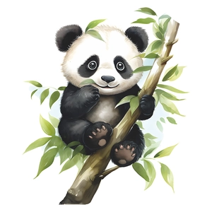 Sticker mural petit panda sur branche de bambou pour salle de bain et maison