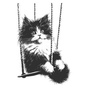 Sticker mural minimaliste d'un chat de dessin animé sur une balançoire dessiné à la main