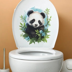 Détail du sticker panda étanche avec feuilles de bambou pour décor de toilettes