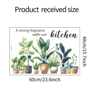 Watercolor green plants wall stickers for kitchen with monstera pattern size 60x40cm
