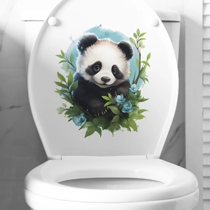 Sticker panda mignon avec feuilles de bambou pour décoration d'abattant WC