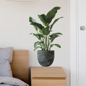 3D realistic green potted plant wall sticker with Strelitzia leaves for bedroom decoration