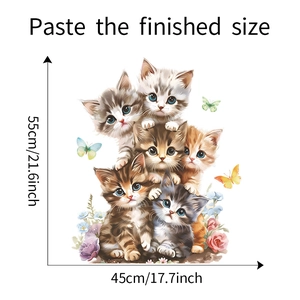 Detailed view of cat wall stickers showing finished size 45x55cm for kids room