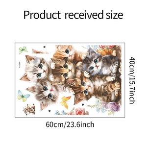 Flat lay of cartoon kitten wall stickers with size 40x60cm and model fun-e68 details