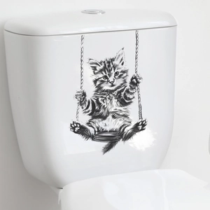 Sticker chat mignon sur une balançoire pour réservoir de toilette ou décoration
