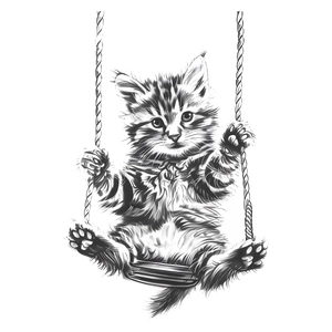 Détail d'un sticker mural chaton sur balançoire avec un design artistique en trait fin