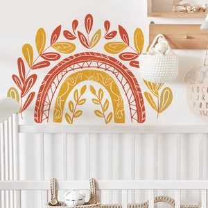 Boho style rainbow and autumn leaf wall stickers for nursery room background decor
