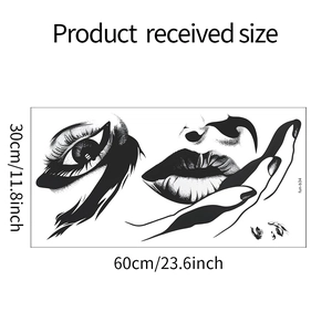 Detailed size chart showing 30x60cm dimensions for artistic female face wall stickers