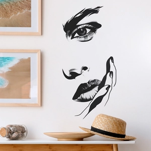 Minimalist black line art wall sticker showing a woman face for living room decor