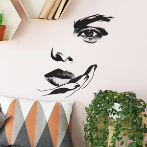 Minimalist black line art wall sticker featuring a woman profile for living room decor