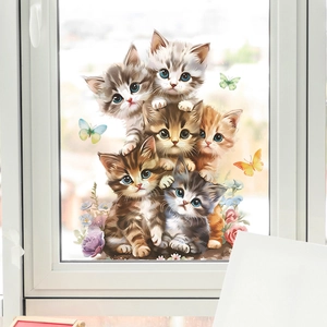 Cute cartoon cats and butterflies wall stickers for kids' room window decoration