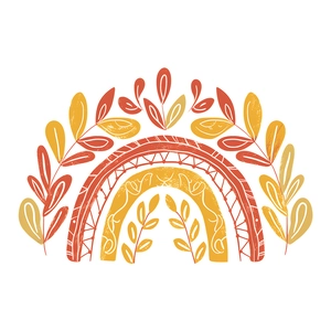 Bohemian rainbow wall sticker with artistic leaves and warm terracotta tones for home decor
