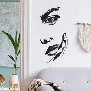 Modern minimalist black line art wall sticker featuring a woman face for living room decor