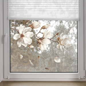 Elegant white magnolia flower static cling window film for home glass decoration