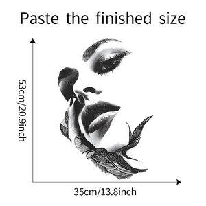 Dimensioni dettagliate dell'adesivo murale viso donna minimalista 35x53cm per decorazione