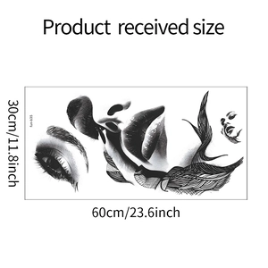 Tabella taglie dettagliata con dimensioni 30x60cm per adesivo murale viso donna moderno
