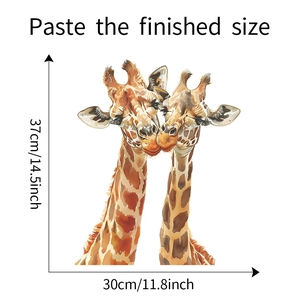 Detailed wall sticker dimensions showing 37x30cm size for cartoon giraffe decals
