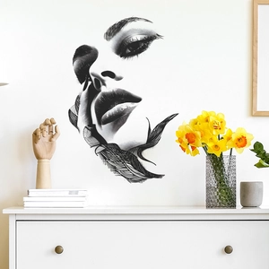 Adesivo murale viso donna minimalista per decorazioni moderne di soggiorno e camera