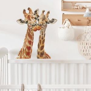 Watercolor kissing giraffes wall decal stickers for nursery and children room decor