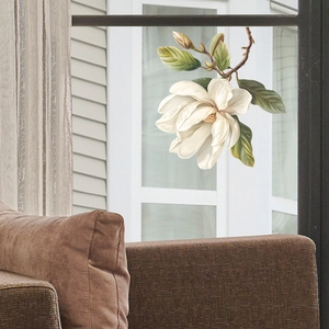 Realistic white magnolia static window cling sticker for home glass decoration
