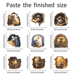Detailed size specifications for 9 pieces of 3D cartoon mouse hole wall stickers