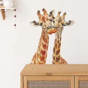 Watercolor Giraffe Couple Wall Sticker PVC Self Adhesive Cartoon Animal Decal For Kids Nursery Bedroom Living Room Decor