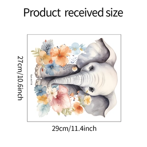 Detailed dimension guide for elephant flower wall sticker, 27cm by 29cm size view