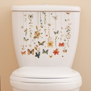 Creative Butterfly Flower Hanging Toilet Sticker Waterproof PVC Bathroom Decal For Home Aesthetic Aesthetic Decor