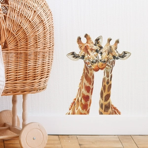 Watercolor cartoon giraffe wall decals for nursery living room with a warm artistic feel