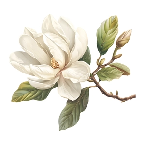 Elegant white magnolia flower window sticker with green leaves and hand-painted design