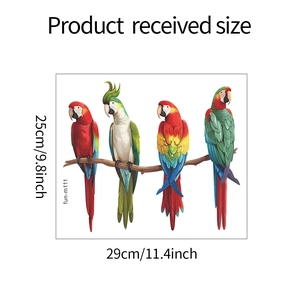 Detailed dimensions of parrot wall stickers showing 25x29cm received product size