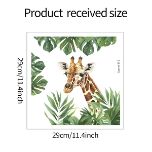 Détails de l'autocollant mural girafe et feuilles tropicales de 29x29cm pour salle de bain
