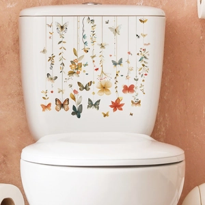 Vibrant butterfly and flower wall stickers for bathroom toilet decoration in vertical design