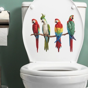 Tropical parrot family wall stickers for bathroom toilet lid decoration on white ceramic
