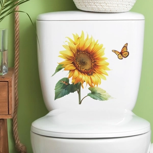 Sunflower Butterfly Bathroom Toilet Sticker PVC Waterproof Wall Decal For Restroom Decor Modern Simple Home Beautification Art