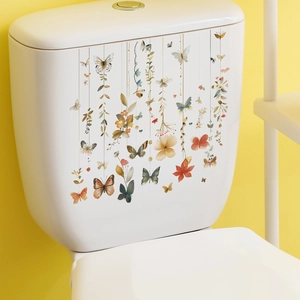 Waterproof butterfly floral wall stickers for bathroom toilet tank decoration set
