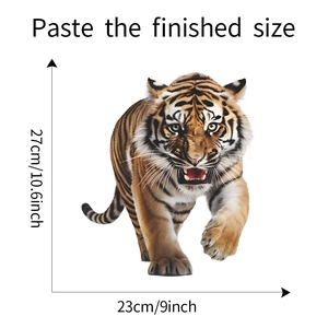 Detailed size chart for the realistic tiger wall sticker showing 27cm by 23cm dimensions